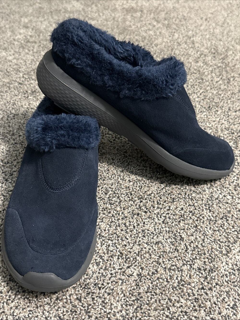 Blue Skechers Women's Slippers GoGaMat Technology Cozy Slip-On Faux Fur 7.5